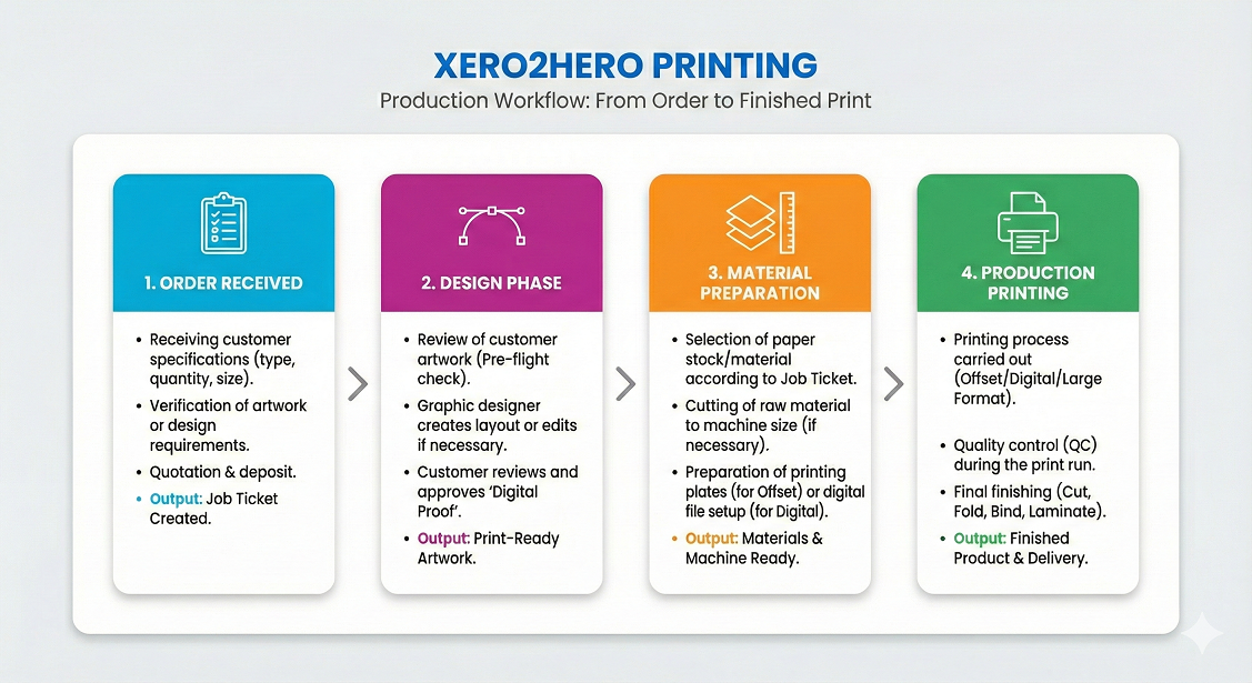 Sampul surat korporat bercetak penuh warna — logo, alamat, dan elemen jenama untuk syarikat di KL & Selangor